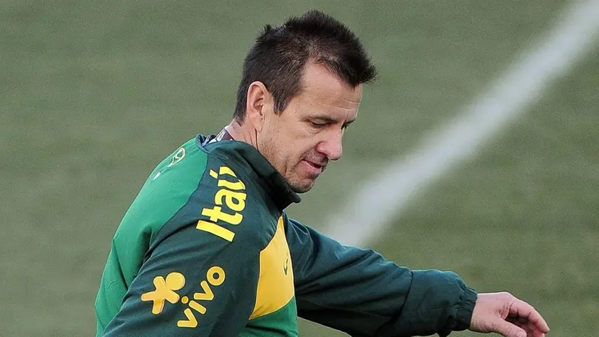 Brazil's coach Dunga juggles a ball during a team training session at the Nelson Mandela Bay University stadium in Port Elizabeth, South Africa, 01 July 2010. ANSA/DANIEL DAL ZENNARO