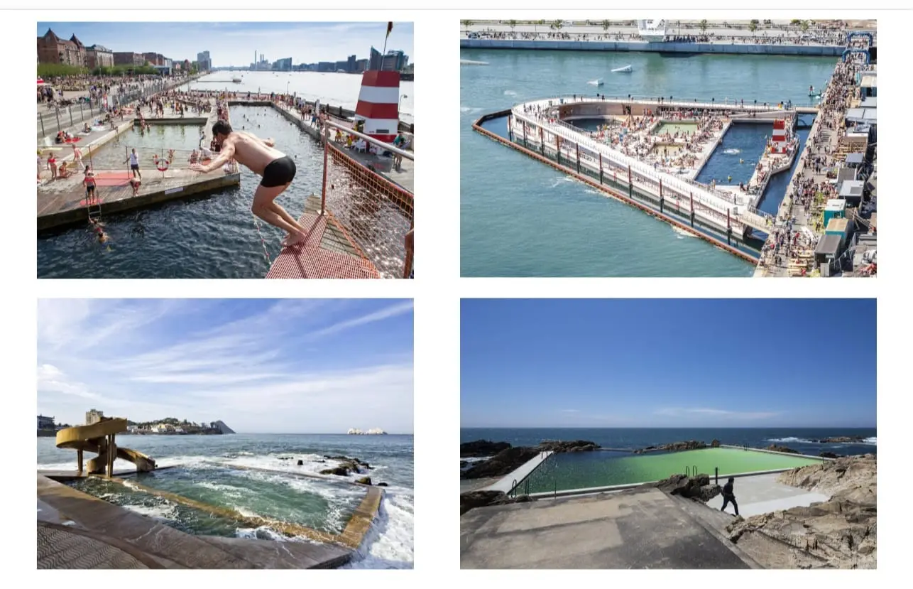 Foto e rendering di progetti realizzati in altre città del mondo, da Barcellona all'Australia, presi come spunto per partire con il progetto di riqualificazione della costiera barcolana