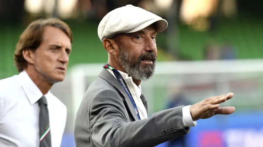 Foto IPP/Albano Venturini Cesena 07/06/2022 Calcio UEFA Nations League 2022-2023 Italia-Ungheria 2-1 nella foto Gianluca Vialli capo delegazione italia e alle sue spalle roberto mancini allenatore italia Italy Photo Press World Copyright
