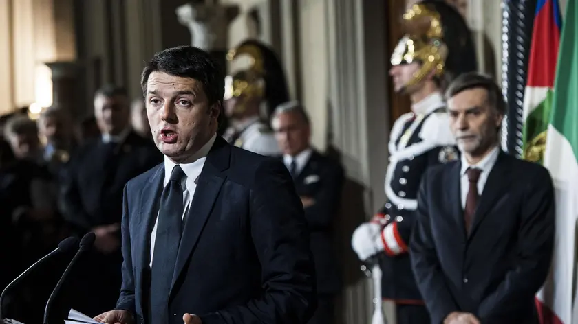 21/02/2014 Roma, Quirinale, il presidente del Consiglio designato Matteo Renzi scioglie la riserva e presenta la lista dei ministri