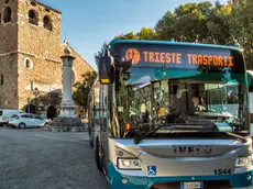 Un autobus della Trieste Trasporti davanti alla cattedrale di San Giusto