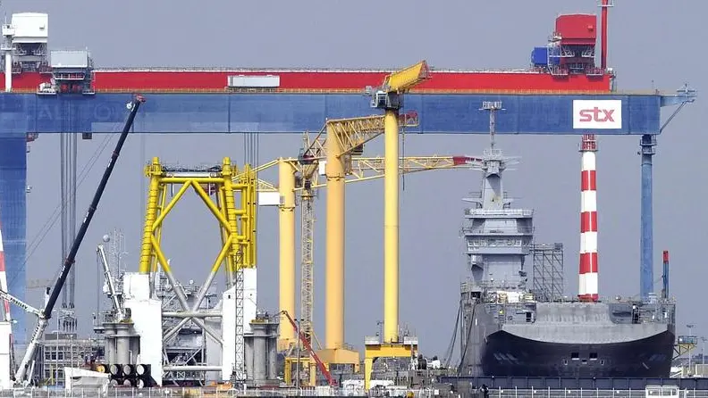 (FILE) - A picture dated 19 March 2014 and reissued 27 July 2017 showing a Mistral class LHD amphibious vessel at the STX France shipyard in Saint-Nazaire, north-western France. According to media reports on 27 July 2017, France threats to nationalize STX shipyard if Italy refuses to slipt equally the capital of STX. ANSA/FRANCK DUBRAY FRANCE OUT