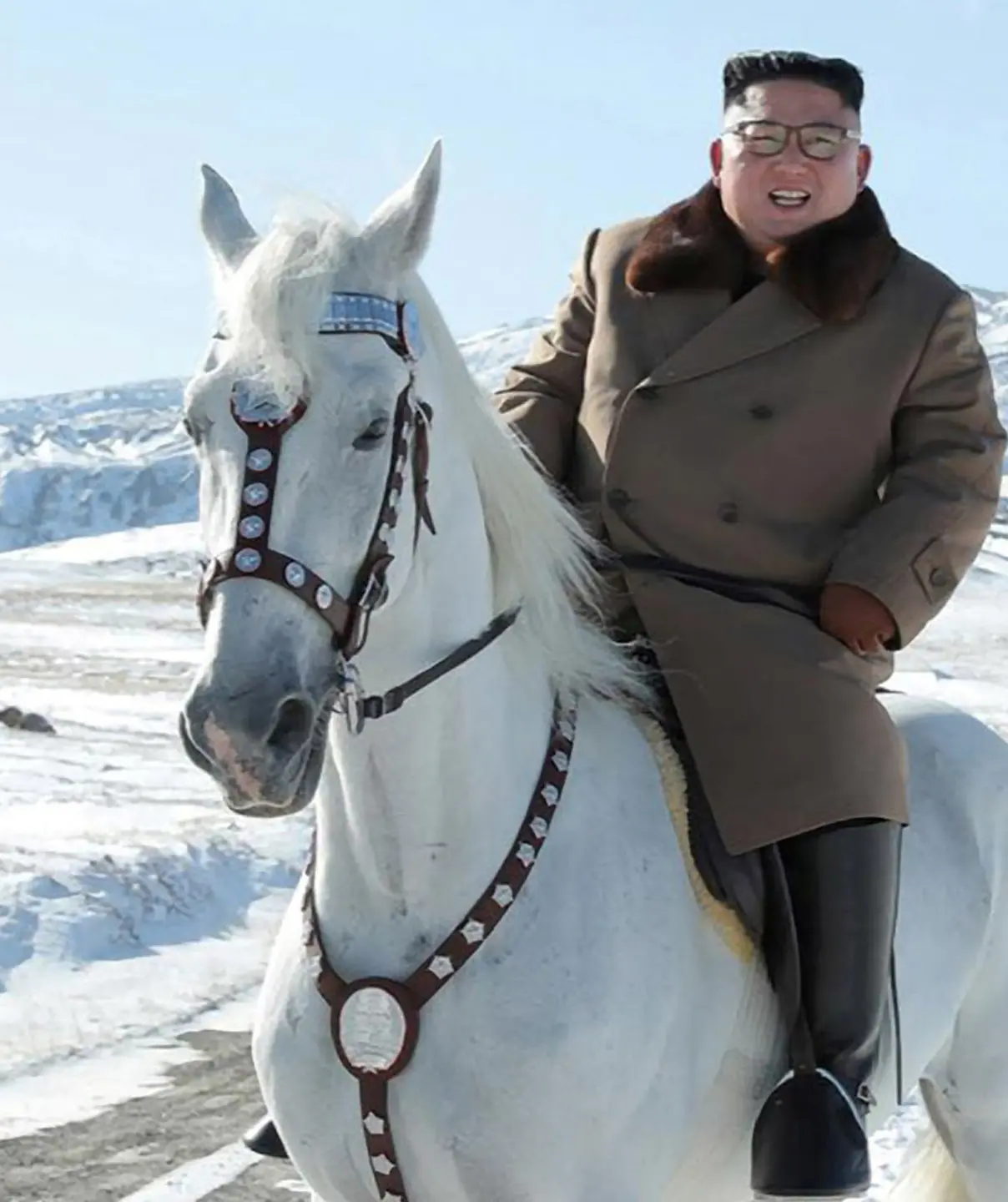 16/10/2019 Monte Paektu, Kim Jong-un, capo supremo della Repubblica Popolare Democratica di Corea, a cavallo sulla vetta del Monte Paektu, la cima piÃ¹ alta della Corea del Nord