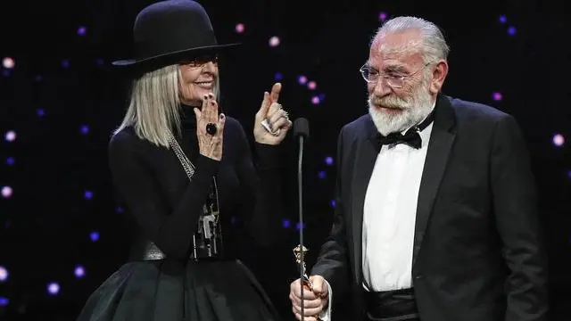 Diane Keaton and Renato Carpentieri on the occasion of 'David di Donatello Award 2018' in Rome, Italy, 21 March 2018. The David di Donatello award is a film prize presented annually to honor the best of Italian and foreign motion picture production. ANSA/ GIUSEPPE LAMI