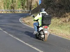 Il rider Robertino Cavaliere percorre la strada dove ha incontrato l’orso. Foto Bumbaca