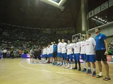 Gli azzurri schierati prima di Italia-Russia