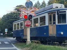 La carrozza 401 del Tram di Opicina lungo via Commerciale con il semaforo rosso per gli automobilisti: Foto Lasorte