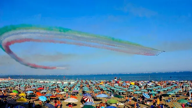 Lignano 18 Agosto 2013. Aie Show con le Frecce Tricolori.Telefoto Copyright Petrussi Foto Press / Diego Petrussi