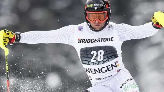 epa07296129 Emanuele Buzzi of Italy in action during the slalom run of the men's Alpine Combined race at the FIS Alpine Skiing World Cup in Wengen, Switzerland, 18 January 2019. EPA/ANTHONY ANEX