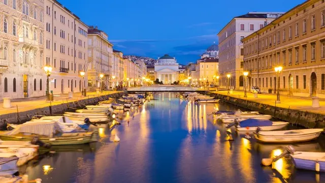 23 Feb 2014, Trieste, Italy --- Canal Grande and Sant' Antonio Church in the background, Trieste, Friuli Venezia Giulia, Italy, Italia, Europe --- Image by © Andrea Pavan/PhotoFVG/Corbis