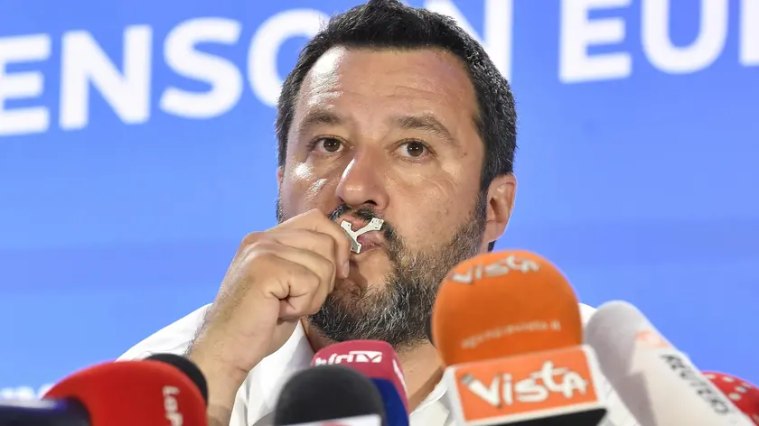 Deputy Premier and Interior Minister Matteo Salvini of League Party during a press conference in Milan, 26 May 2019. The European Parliament election is held by member countries of the European Union (EU) from 23 to 26 May 2019. ANSA/FLAVIO LO SCALZO