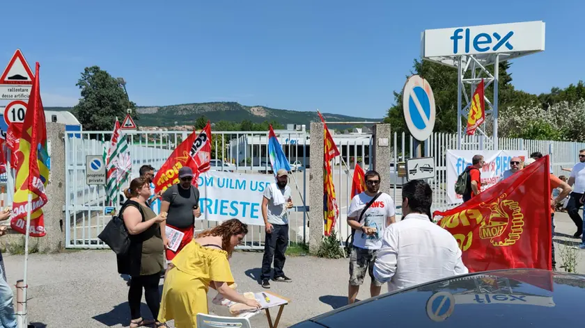 La mobiltazione davanti ai cancelli della Flex. Foto Lasorte