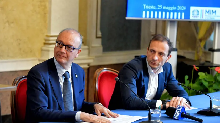 Il ministro Valditara con il presidente Fedriga (Bruni)