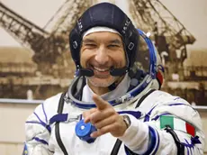 Italian astronaut Luca Parmitano, member of the main crew of the expedition to the International Space Station (ISS), gestures prior to the launch of Soyuz MS-13 space ship at the Russian leased Baikonur cosmodrome, Kazakhstan, Saturday, July 20, 2019. (ANSA/AP Photo/Dmitri Lovetsky) [CopyrightNotice: Copyright 2019 The Associated Press. All rights reserved]