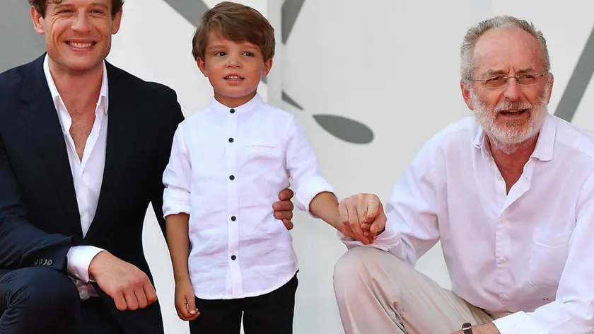 Italian filmmaker Uberto Pasolini (R), British actor James Norton (L) and actor Daniel Lamont (C) arrive for the premiere of 'Nowhere Special' during the 77th annual Venice International Film Festival, in Venice, Italy, 10 September 2020. The movie is presented in Orizzonti section at the festival running from 02 September to 12 September. ANSA/ETTORE FERRARI