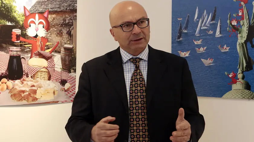 L’assessore Lobianco martedì fra le tavole che raffigurano “Alabardino”. Massimo Silvano