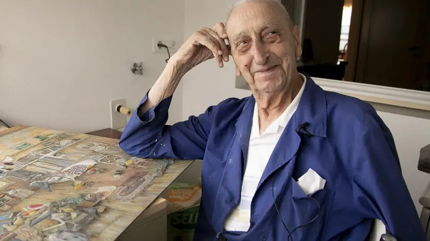 Il centenario pittore Aldo Bressanutti nel suo studio monfalconese Foto di Katia Bonaventura