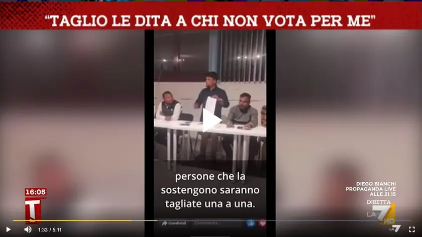 Uno screenshot tratto dalla trasmissione de La7