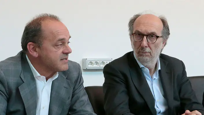 Il direttore generale dell’Azienda sanitaria universitaria Giuliano-Isontina Antonio Poggiana con il vicegovernatore della Regione con delega alla Salute Riccardo Riccardi