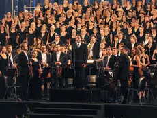 Il maestro Riccardo Muti durante il concerto ''Vie dell' amicizia'' alla presenza del presidente della Repubblica Giorgio Napolitano, del presidente sloveno Danilo Turk e del presidente croato Ivo Josipovic, il 13 luglio 2010 in piazza dell'Unità d'Italia a Trieste. Foto Ansa