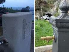 La storica fontana degli anni Venti e, a destra, quella nuova sistemata nel belvedere prima della galleria