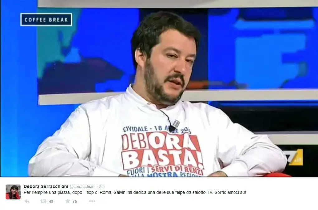 Il tweet di Debora Serracchiani su Matteo Salvini