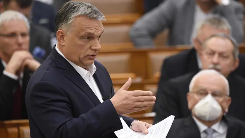 epa08315632 Hungarian Prime Minister Viktor Orban delivers his speech about the current state of the coronavirus during a plenary session in the House of Parliament in Budapest, Hungary, 23 March 2020. EPA/Tamas Kovacs HUNGARY OUT