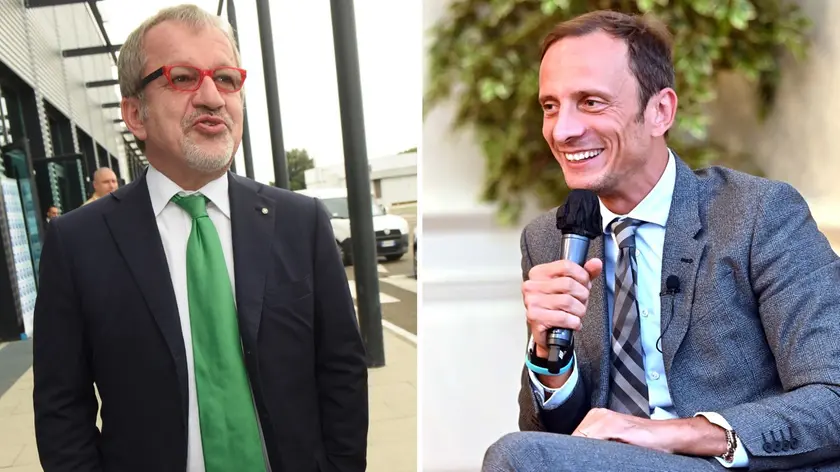 Roberto Maroni e, a destra, il governatore Massimiliano Fedriga