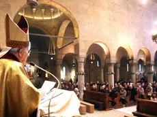 Il vescovo Crepaldi durante la messa a San Giusto (foto Lasorte)