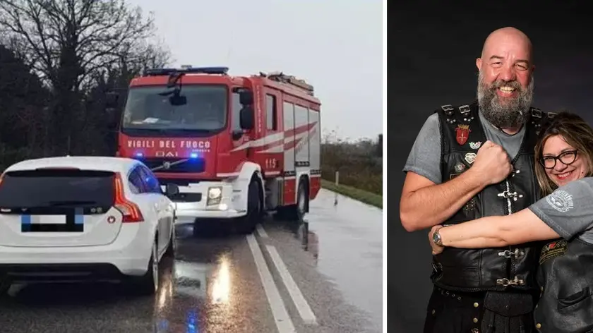 A sinistra il luogo dell'incidente. A destra Tommaso Pitacco e Marina Marzi in una foto assieme