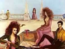 “Personnages sur une terrasse” dipinto da Leonor Fini a Parigi nel 1938