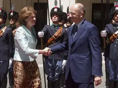 Italian Prime Minister Enrico Letta (R) meets his Slovenian counterpart Alenka Bratusek (L) at Chigi Palace in Rome, Italy, 12 June 2013. .ANSA/CLAUDIO PERI