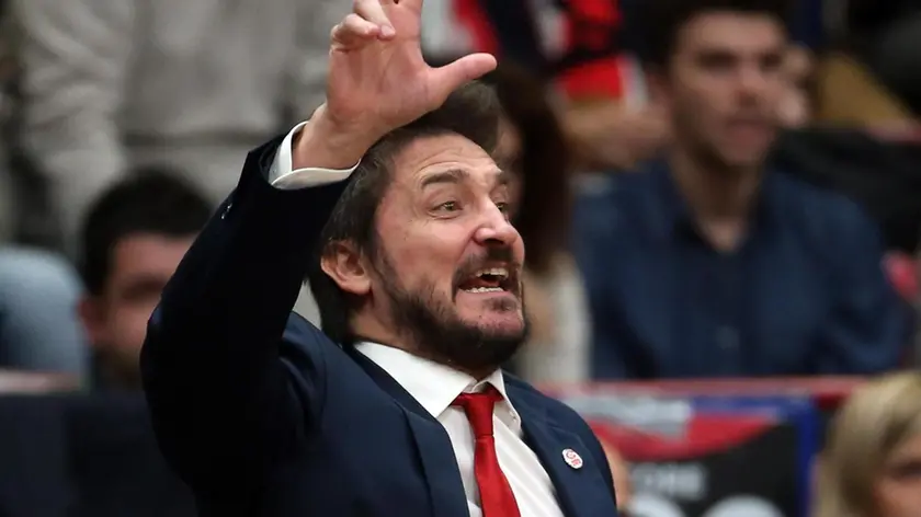 Cedevita Zagreb assistant coach Giammarco Pozzecco reacts during the Euroleague group B basketball match EA7 Emporio Armani Milan vs Cedevita Zagreb, Assago Forum, Milan, Italy, 5 November 2015. ANSA / MATTEO BAZZI