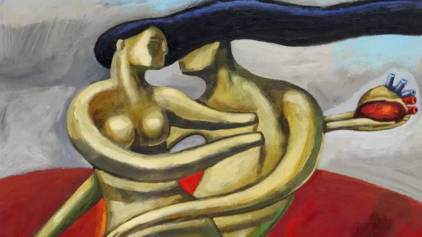 Woman Stealing a Man's Heart --- Image by © Alberto Ruggieri/Illustration Works/Corbis