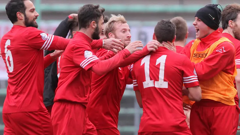 Lasorte Trieste 25/01/15 - Serie D, Triestina - Arzignanochiampo, Esultanza dopo Gol Rocco 1 - 0