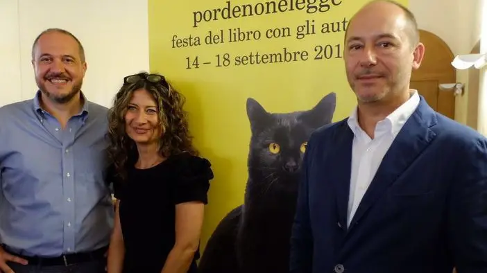 i responsabili di pordenonelegge Garlini, Gasparet e Villalta
