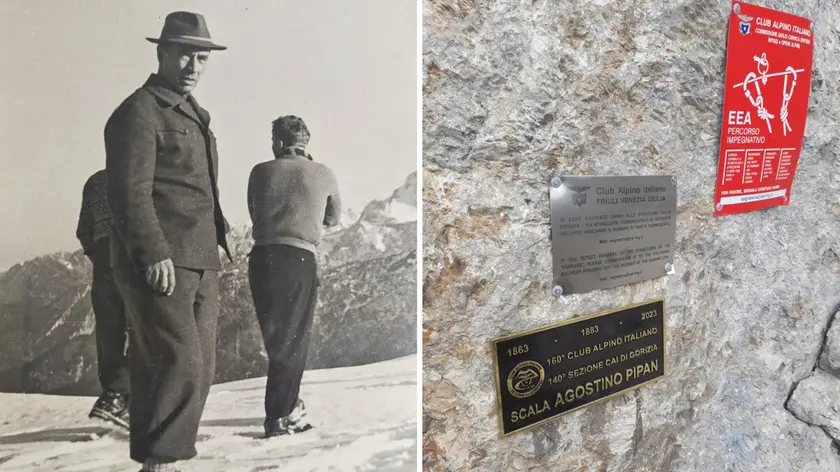 Agostino Pipan in montagna e la targa a lui dedicata sul Montasi