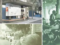 In alto, come sarà la nuova Luminosa di via Carducci a Trieste; a destra e imn basso la Lumnosa negli anni Settanta immortalata dal lettore Flavio Eller