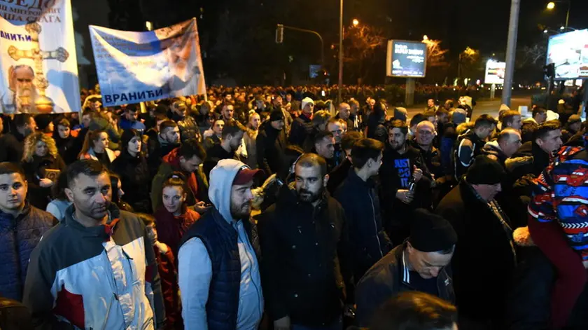 epa08206908 Serbian Orthodox Church members in Montenegro take part in a protest rally in Podgorica, Montenegro, 09 February 2020. The Serbian Orthodox Church in Montenegro protest against a new law on religion, which the church has called a plot to rob it of its property. Montenegro's government proposed a new bill on religion requiring all religious communities, including Catholic and Orthodox churches, to register their immovable assets as state property. The law also states that religious communities can only retain their assets if they can produce evidence of the right to ownership, triggering allegations from the Serbian Church that the government plans to dispute its holdings. EPA/BORIS PEJOVIC