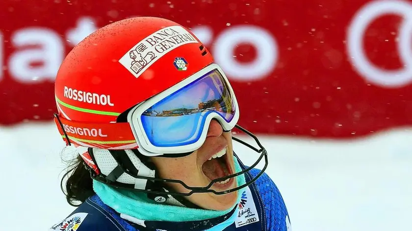 epa05782899 Federica Brignone of Italy reacts in the finish area during the Slalom run of the women's Alpine Combined competition at the 2017 FIS Alpine Skiing World Championships in St. Moritz, Switzerland, 10 February 2017. EPA/VASSIL DONEV