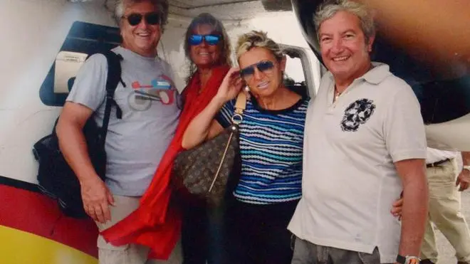 Da sinistra: Vittorio Missoni, la compagna Maurizia Castiglioni, Elda Scalvenzi e il marito Guido Foresti. Erano sull'aereo partito da Los Roques in Venezuela il 4 gennaio del quale si sono perse le tracce, 7 gennaio 2013. Ansa / Filippo Venezia