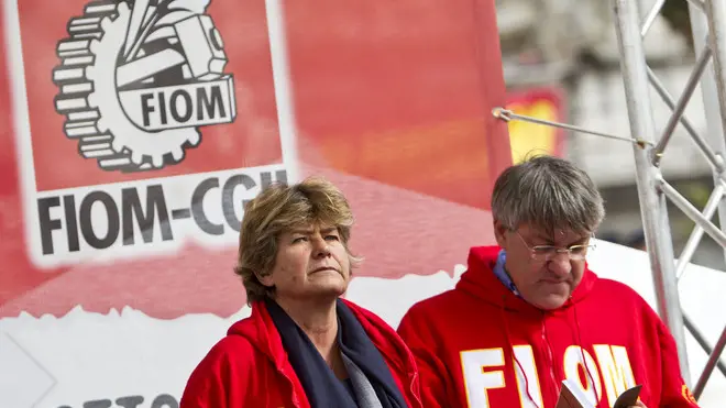 Il segretario Generale FIOM Maurizio Landini e il segretario Generale CGIL Susanna Camusso in un'immagine del 21 ottobre 2011.ANSA/MASSIMO PERCOSSI