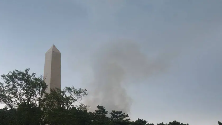 Il fumo si alza dal bosco nei pressi dell'Obelisco di Opicina (Foto del lettore Dennis Trieste)