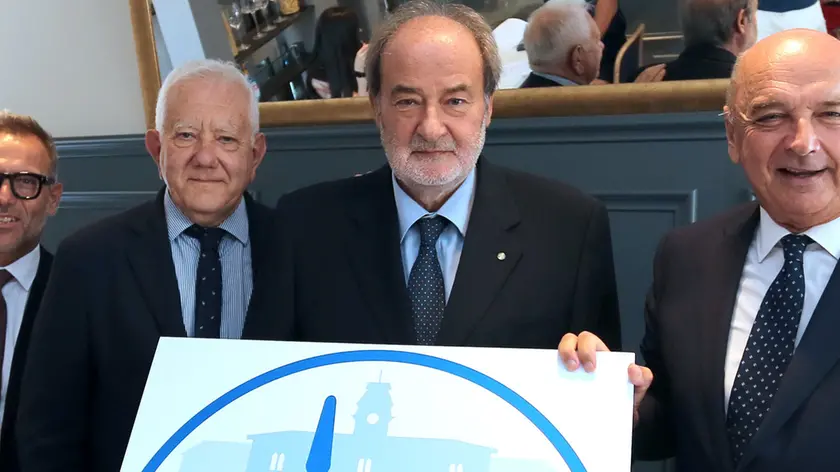 Lasorte Trieste 07/08/21 - Theresia, Lista Dipiazza presentazione candidati, da sin. Giuseppe Taranto, Giorgio Rossi, Adriano Del Prete, Roberto Dipiazza