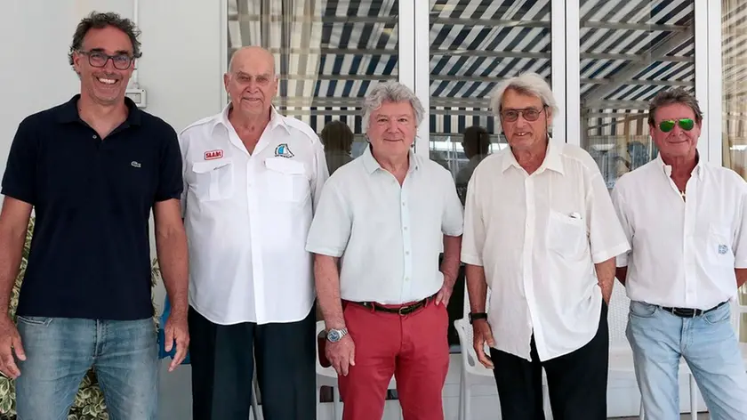 Silvano Trieste 2018-07-19 Societa' Triestina della Vela da sx Piero Riavez, Pino Bollis, Roberto Vencato, Giorgio Fonda, Nereo Battagliarini