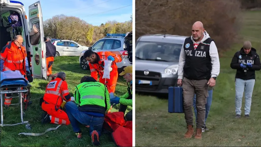 A sinistra la foto del Soccorso alpino; a destra la Scientifica sul posto nella foto di Andrea Lasorte