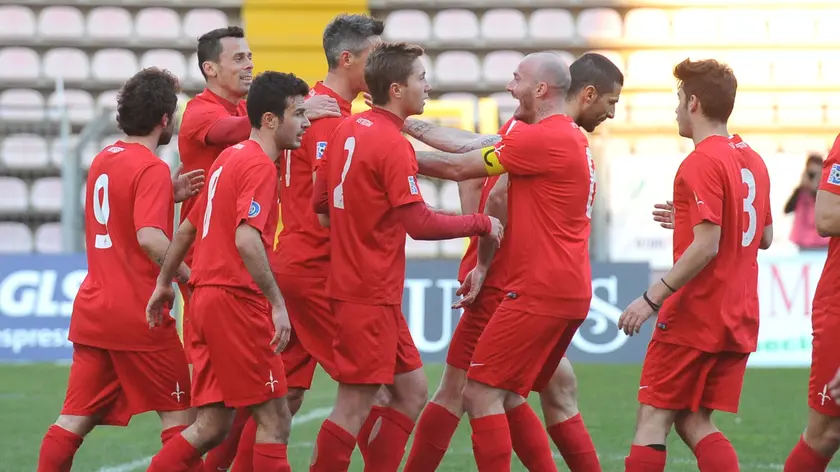 Foto BRUNI 26.03.17 Calcio:Triestina - VIgasio--serafini segna il gol dell 1-0