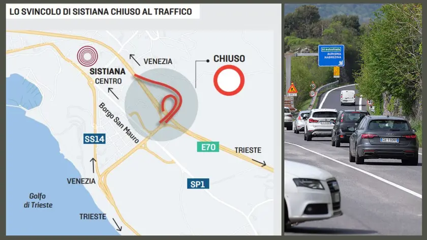 La mappa con il tratto interdetto e, a destra, le code fotografate da Massimo Silvano