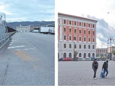 A sinistra, l’area del mercato ortofrutticolo di via Giulio Cesare dove verranno ricavati 50 posti auto per i prossimi due fine settimana (foto Lasorte). A destra i posti auto rimanenti del Molo IV, sotto l’area ex Tripcovich