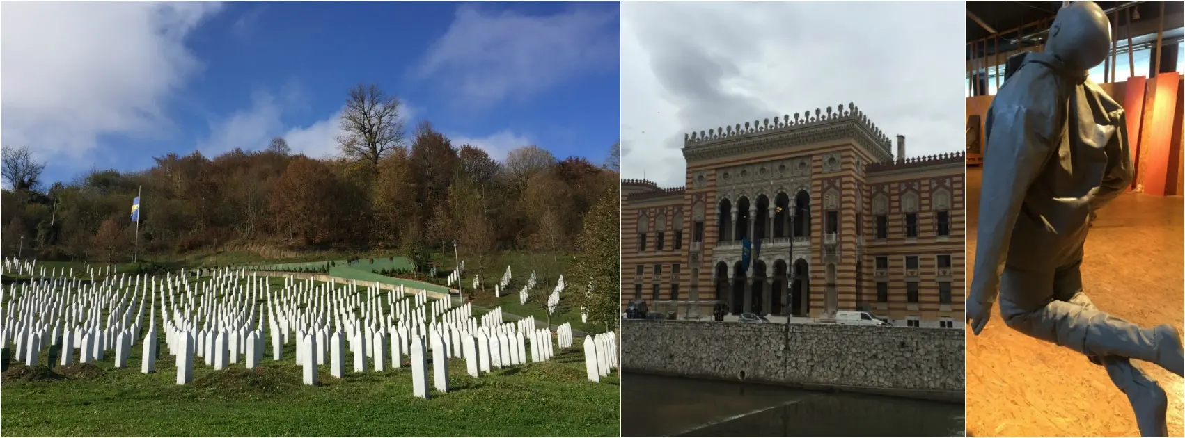 Il memoriale delle vittime a Srebrenica, la biblioteca ricostruita a Sarajevo, una scultura allo spazio culturale Ars Aevi